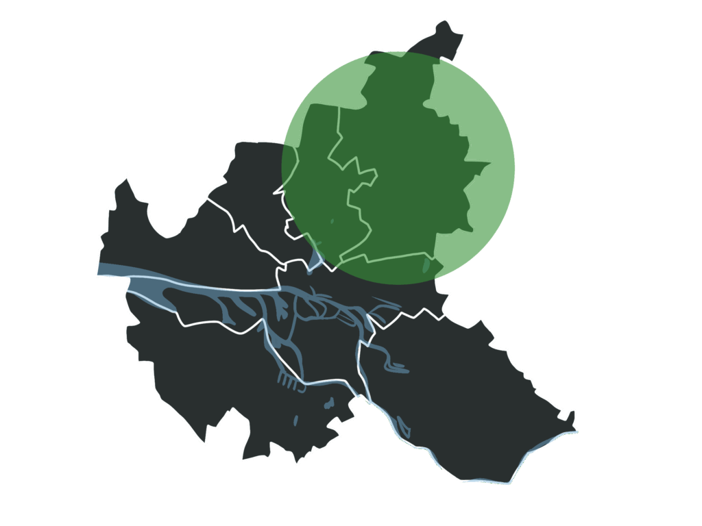 Eine Stadtkarte von Hamburg, die das Einzugsgebiet Hamburg Nord markiert